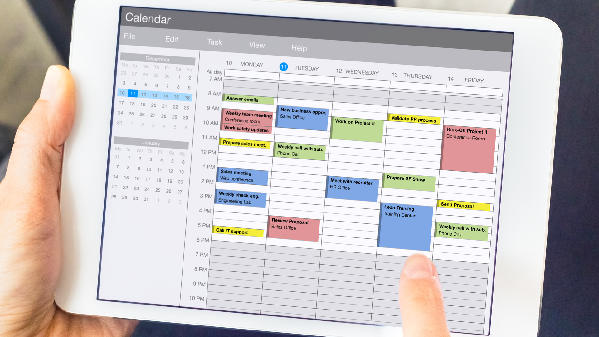 Schedule on a screen of a tablet.